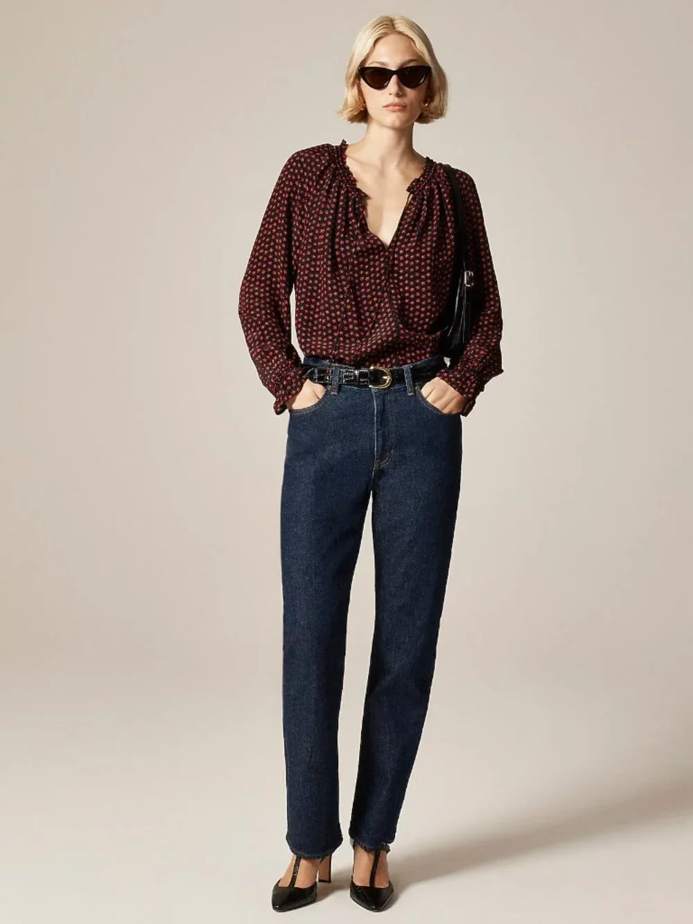 J. Crew popover top in ditsy floral crepe de chine